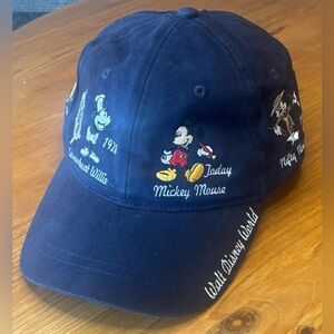 Vintage 90’s Disney Mickey Mouse The History Embroidered Navy Strapback Hat OSFA